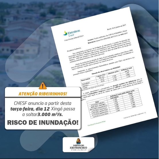 Fiquem alertas e cuidem do seu patrimônio deste período de cheia anunciado pela CHESF.