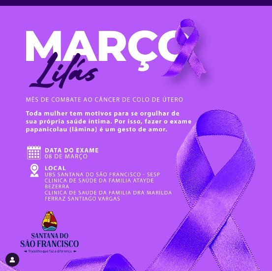Março Lilás é uma campanha de combate ao câncer de colo de Útero!