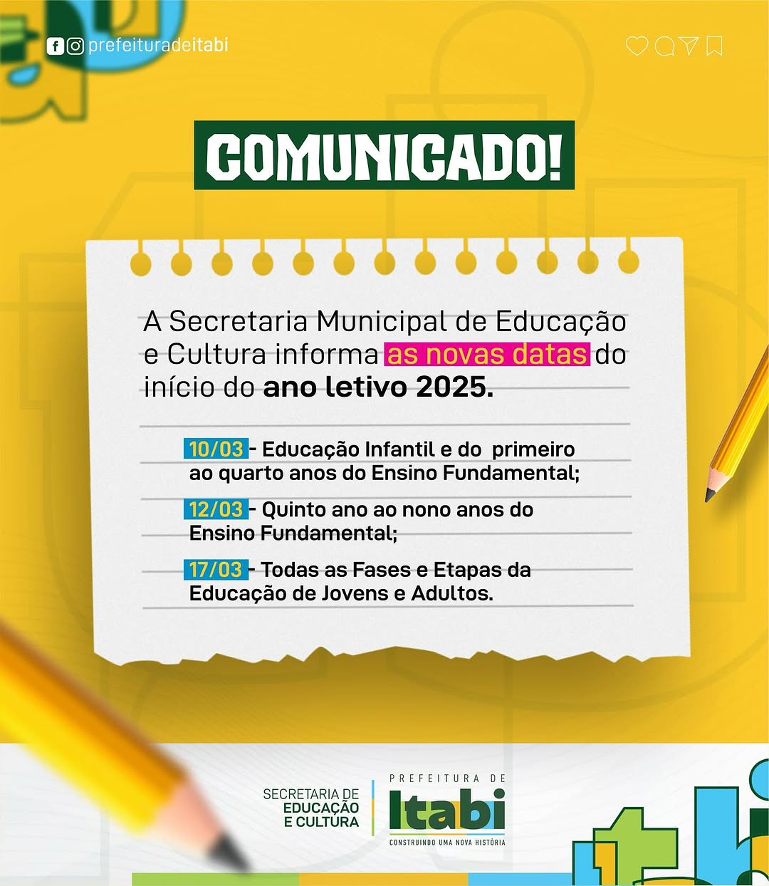 Comunicado - Secretaria Municipal de Educação e Cultura