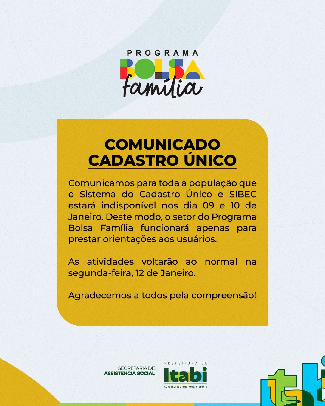 Comunicado - Informações referentes ao Cadastro Único