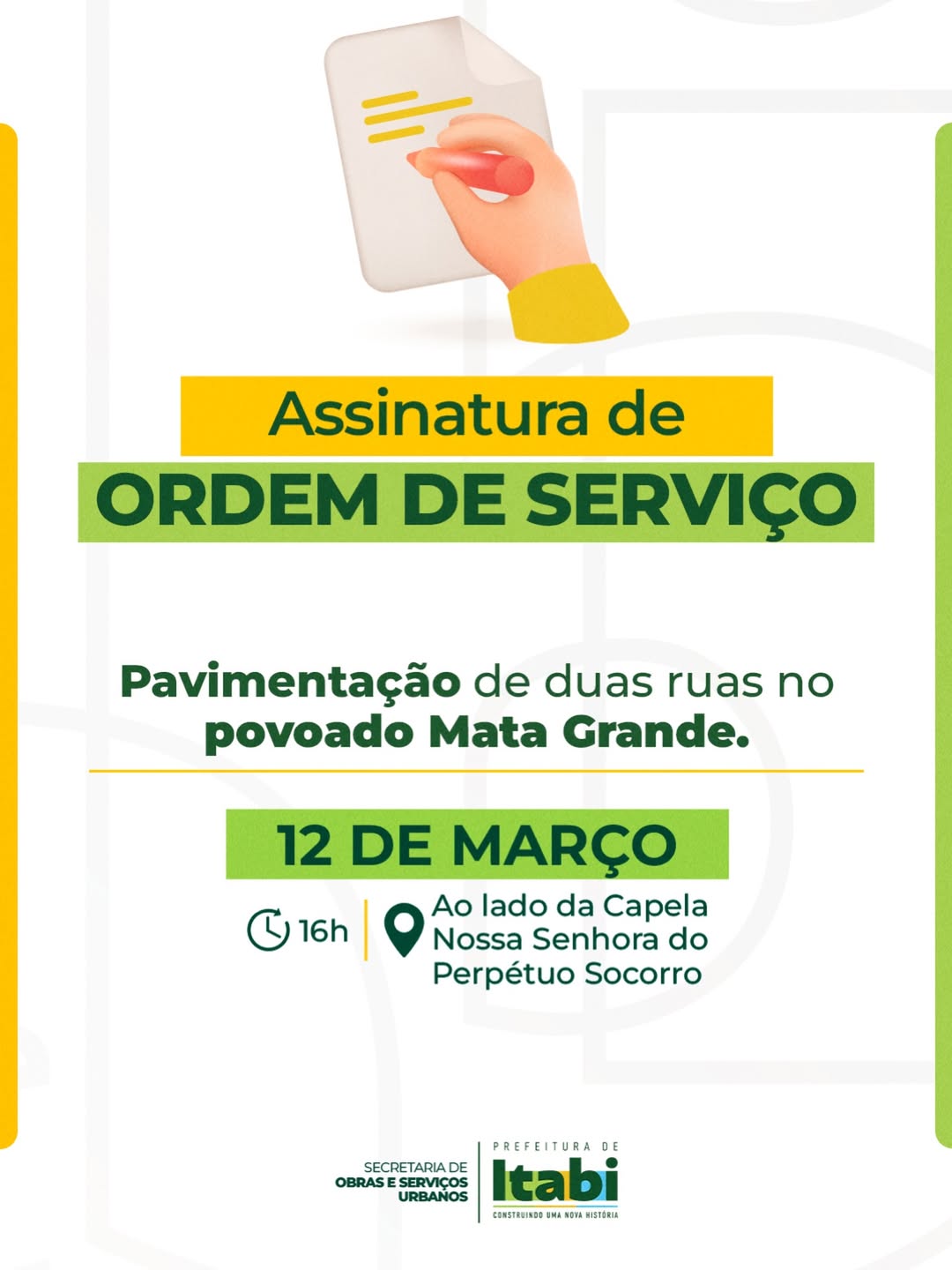 PREFEITURA DE ITABI REALIZARÁ ASSINATURA DE ORDEM DE SERVIÇO PARA PAVIMENTAÇÃO NO POVOADO MATA GRANDE