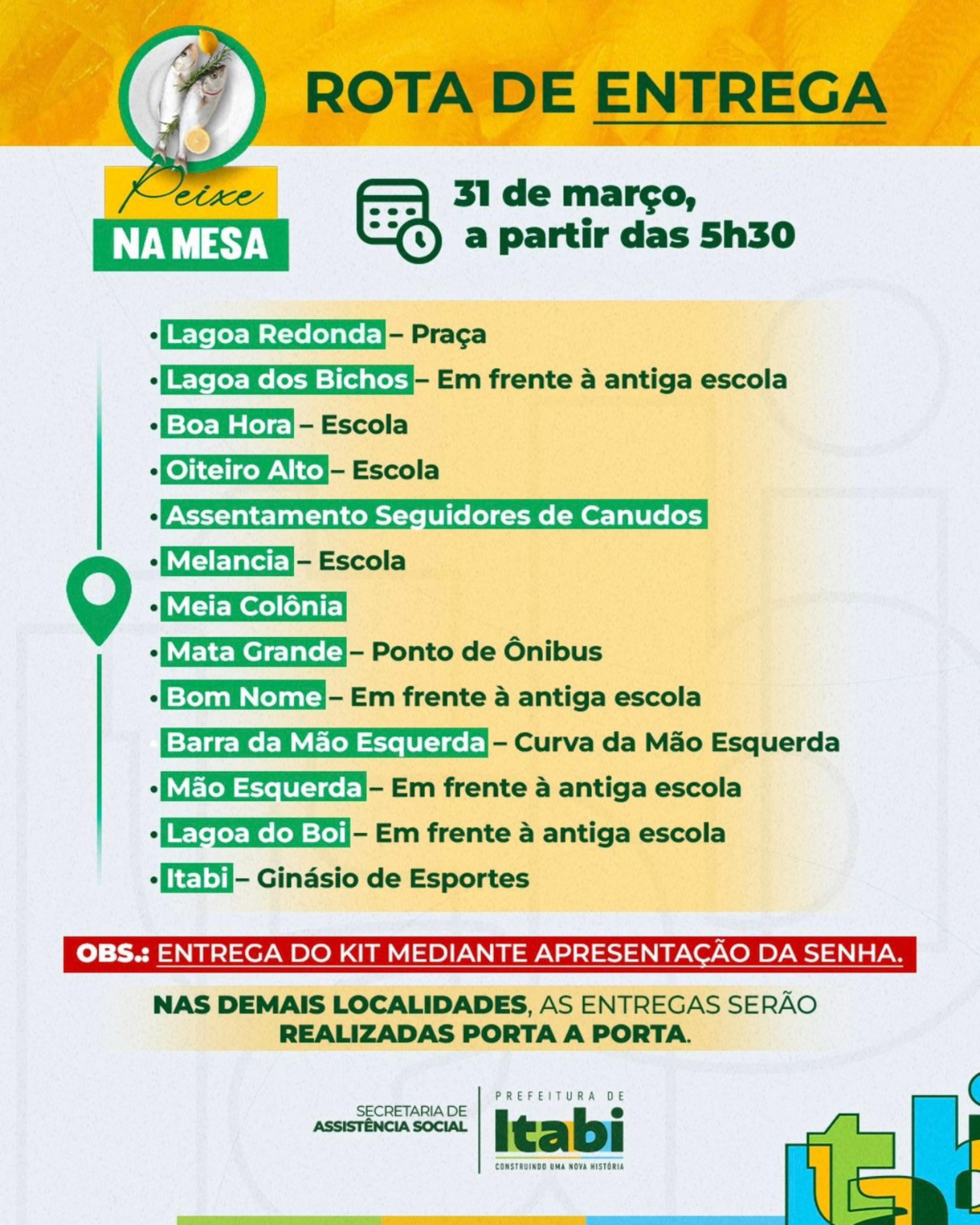 PREFEITURA DE ITABI GARANTE PEIXE NA MESA DAS FAMÍLIAS NO DIA 30 DE MARÇO