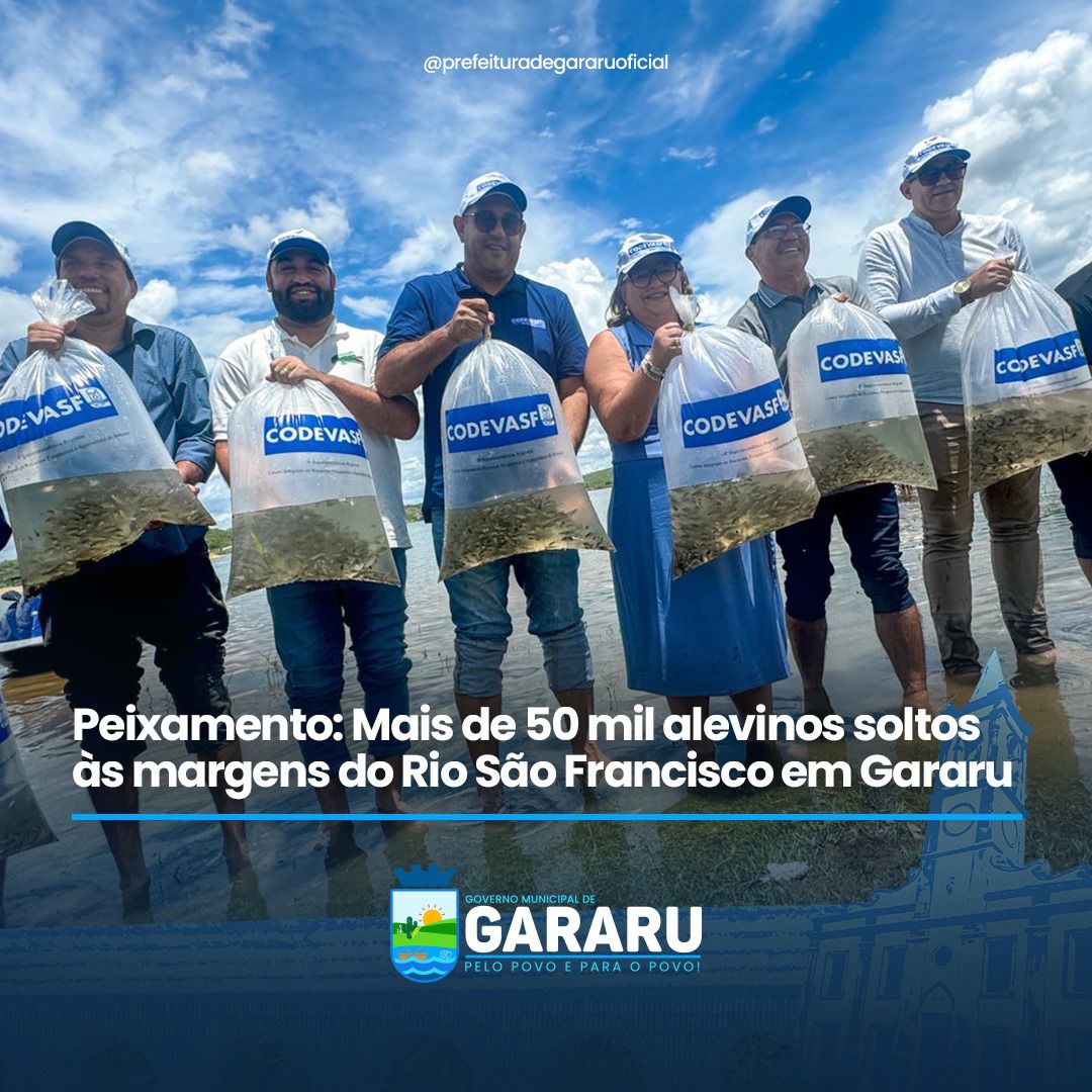 Peixamento: Mais de 50 mil alevinos soltos às margens do Rio São Francisco em Gararu