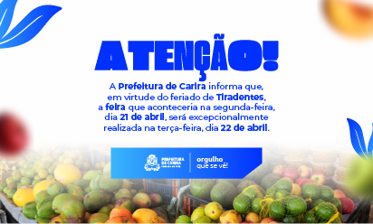 Mudança da feira do dia 21/04 pro dia 22/04