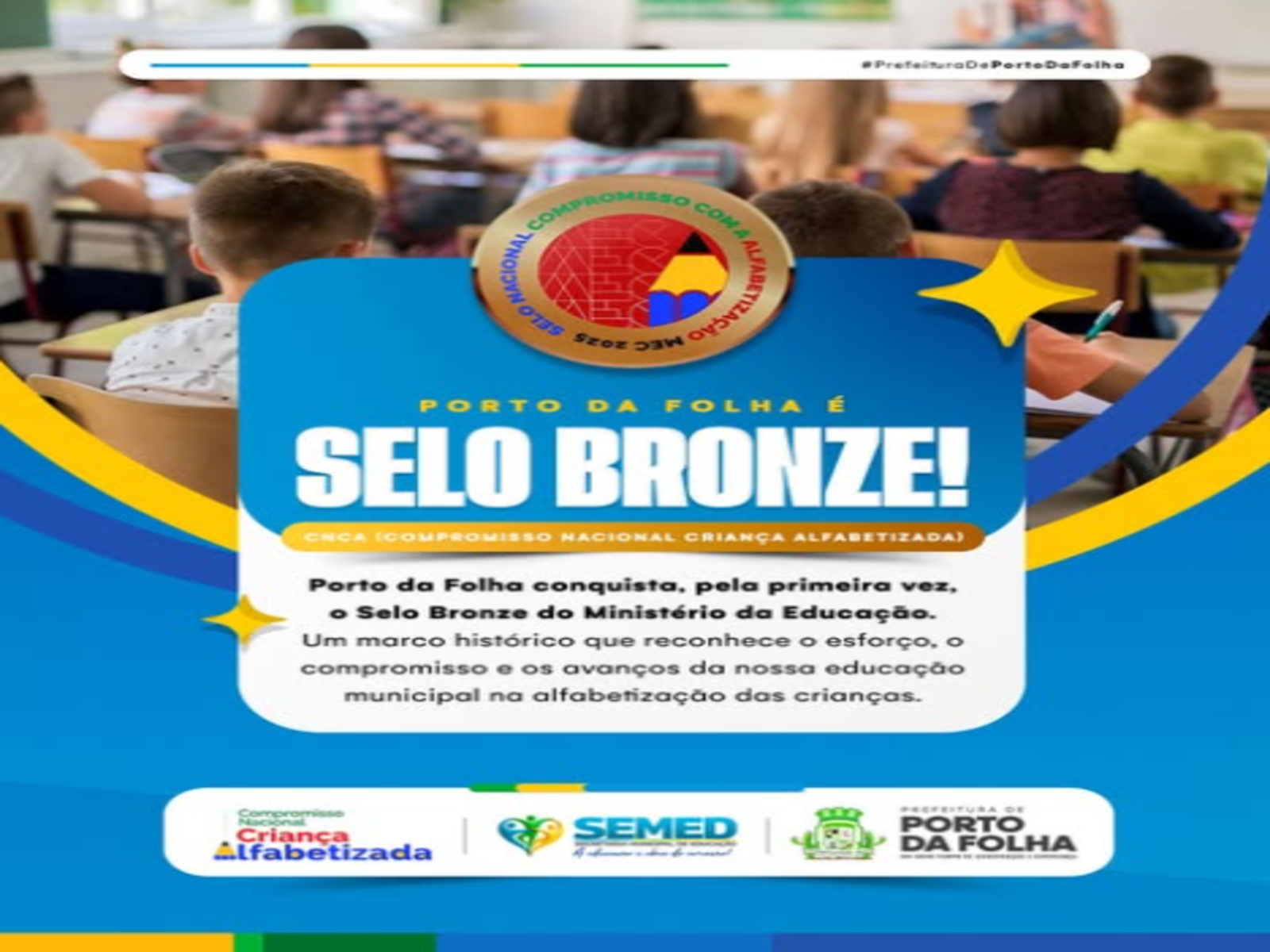 Porto da Folha conquista Selo Bronze do MEC