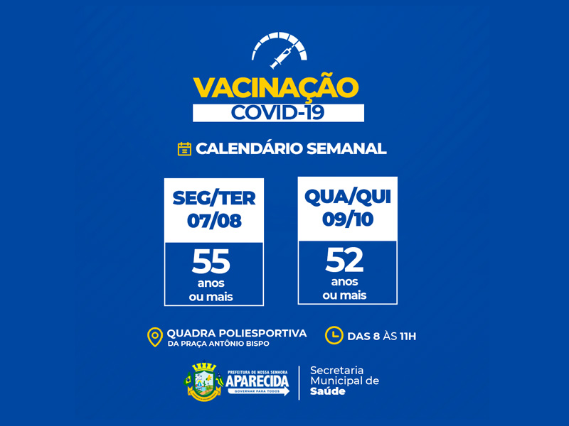 Prefeitura de Aparecida amplia vacinação para pessoas acima de 52 anos