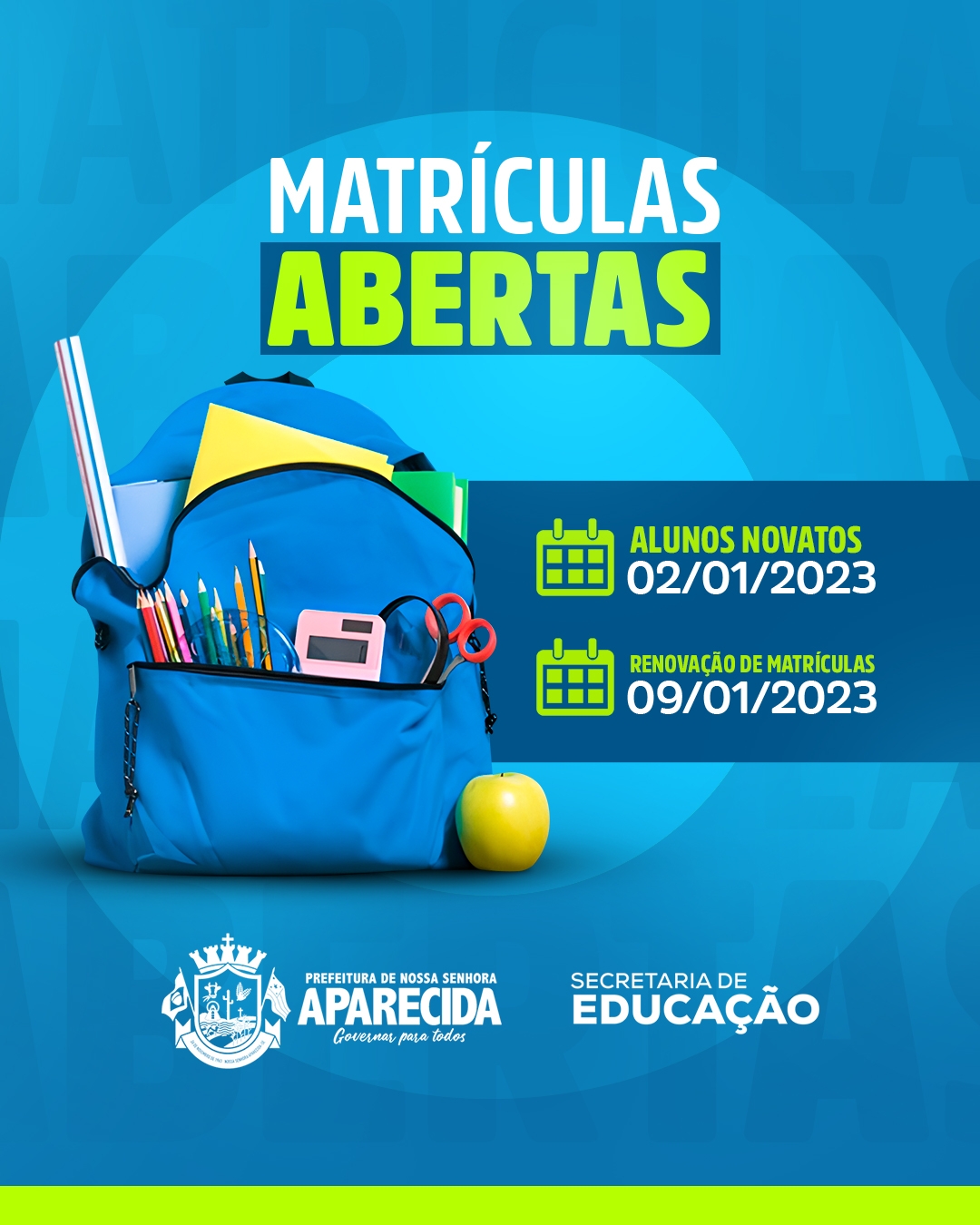 MATRÍCULAS ABERTAS PARA REDE MUNICIPAL DE ENSINO