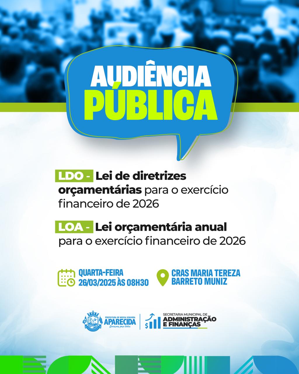 Prefeitura de Aparecida convida para Audiência Publica