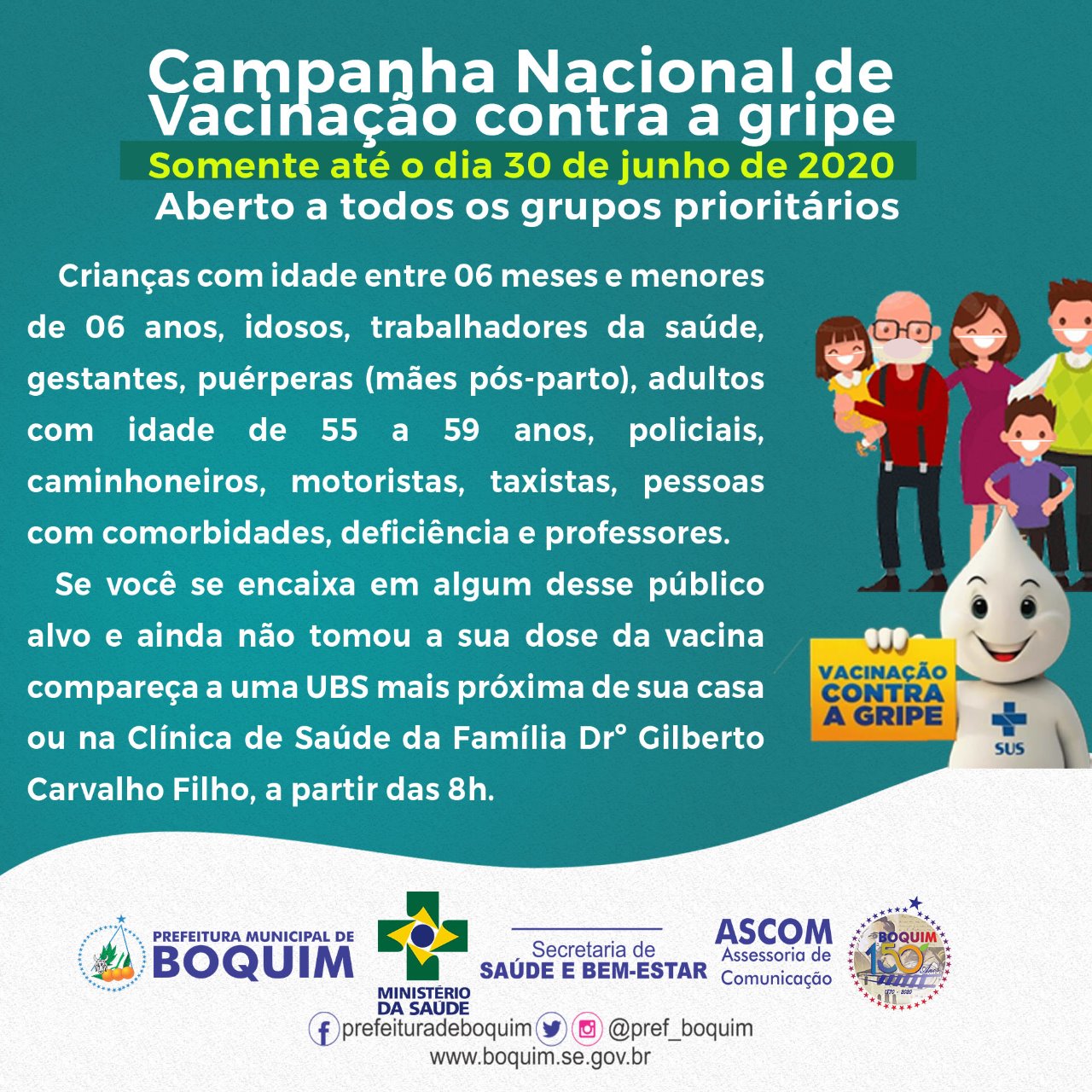 Vacinação contra a gripe até o dia 30 de junho