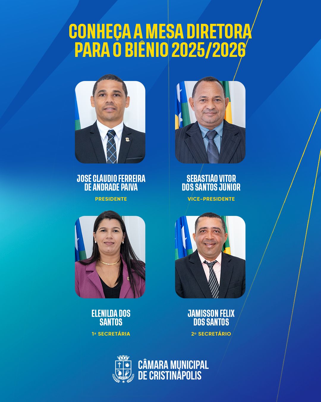NOVA MESA DIRETORA DA CÂMARA MUNICIPAL DE CRISTINÁPOLIS-BIÊNIO 2025-2026