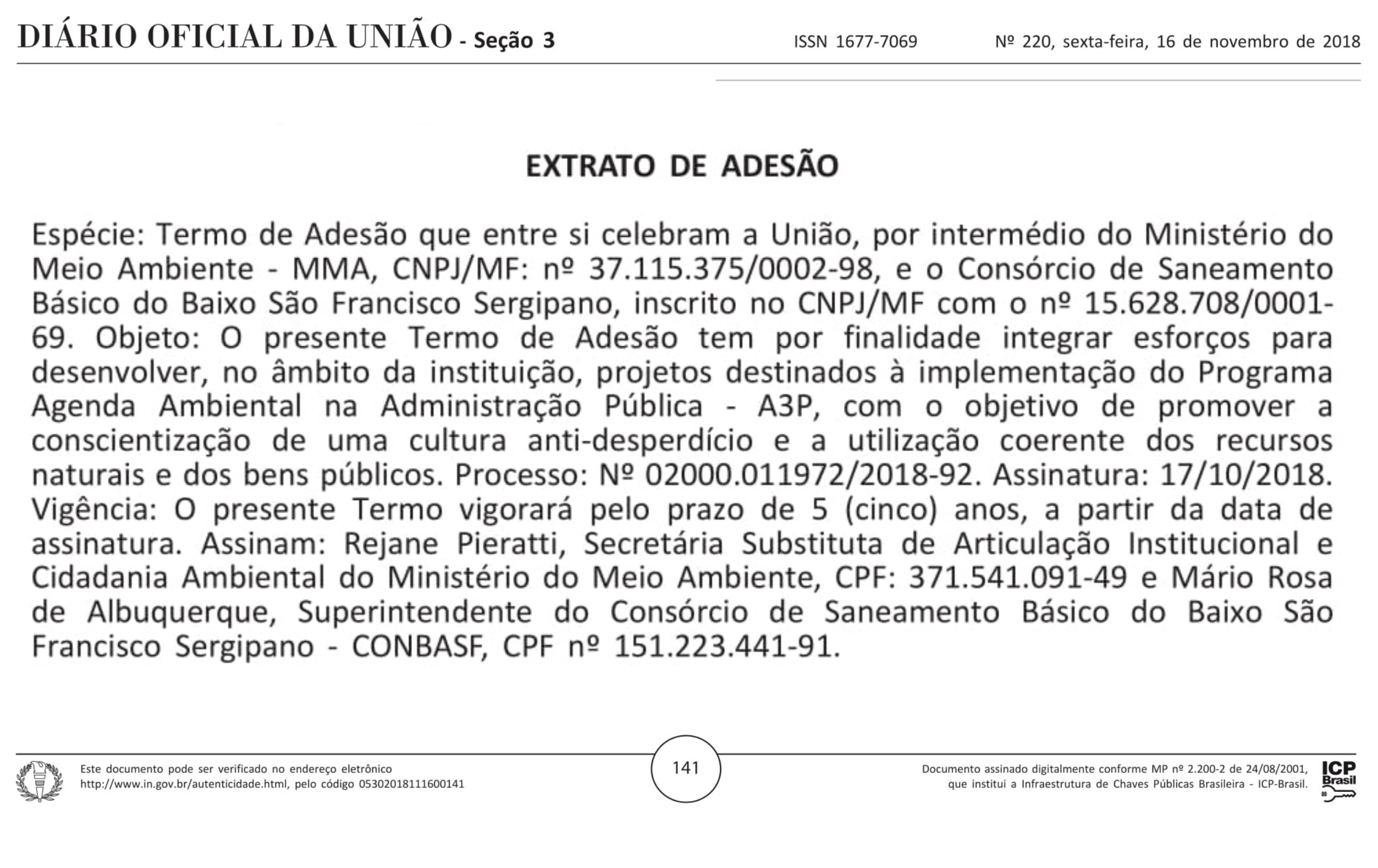 Publicado Termo de adesão CONBASF/MMA (Programa A3P)