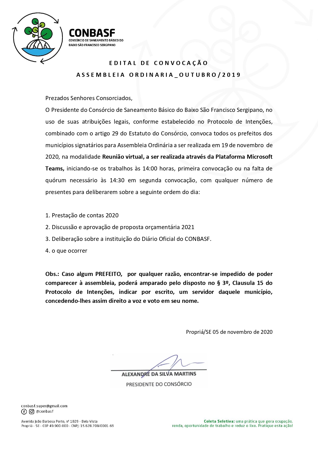 Edital de Convocação para ASSEMBLEIA GERAL