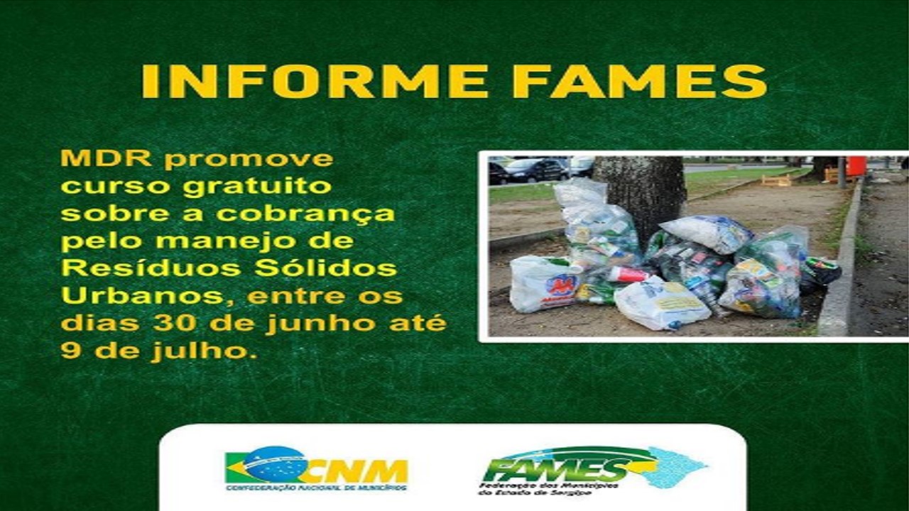 Ministério do Desenvolvimento Regional promove curso gratuito sobre a cobrança pelo manejo de Resíduos Sólidos Urbanos