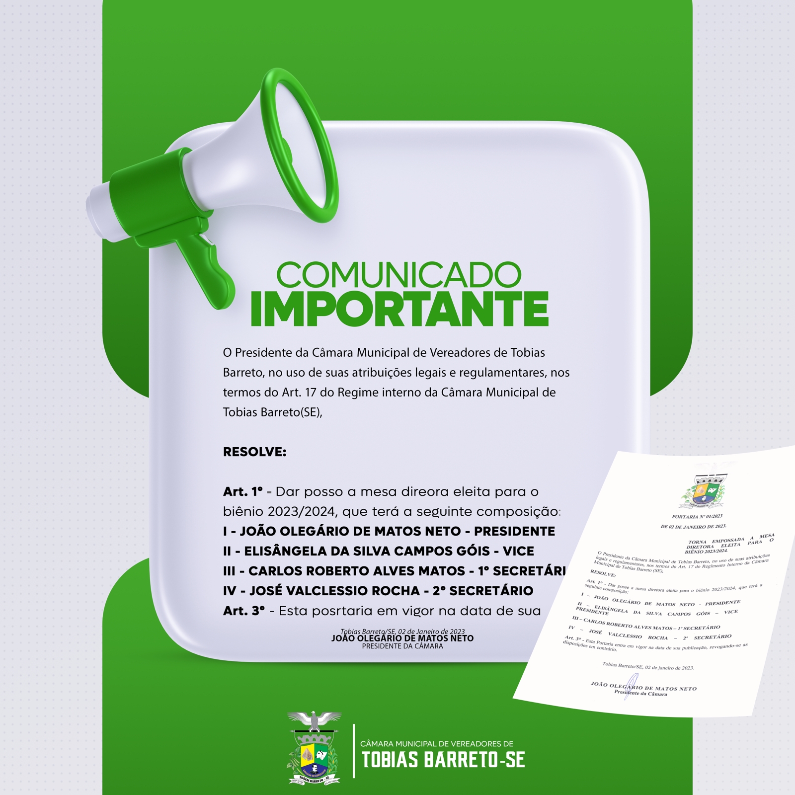 POSSE DA MESA DIRETORA ELEITA PARA O BIÊNIO 2023/2024