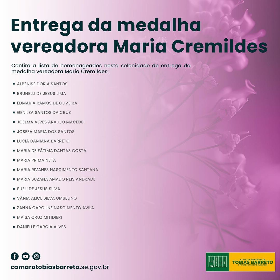 ENTREGA DA MEDALHA VEREADORA MARIA CREMILDES
