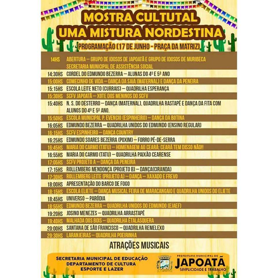 PROGRAMAÇÃO MOSTRA CULTURAL UMA MISTURA NORDESTINA