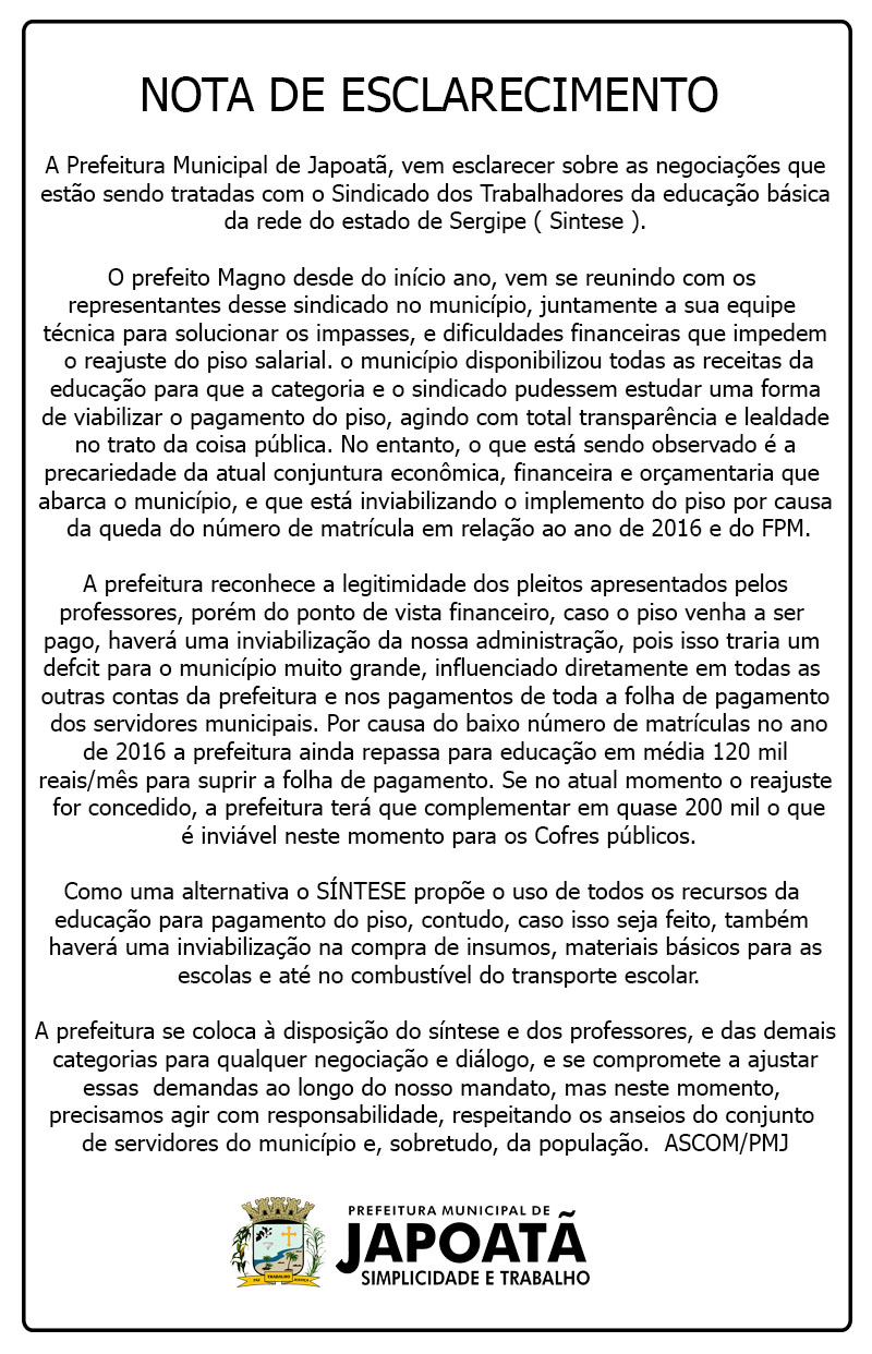 nota de esclarecimento - sintese