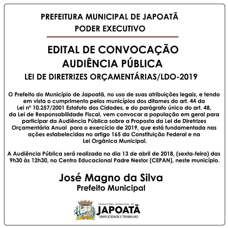 EDITAL DE CONVOCAÇÃO - AUDIÊNCIA PÚBLICA.