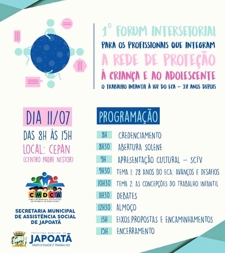 1° Fórum Intersetorial para os Profissionais que integram a rede de proteção à criança e ao adolescente.