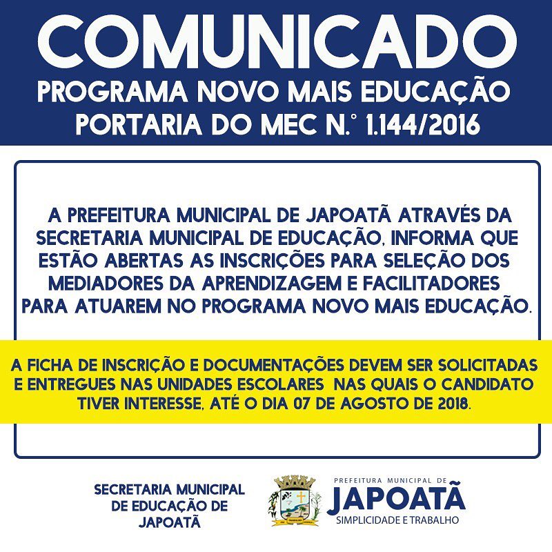 Comunicado da Secretaria Municipal de Educação.