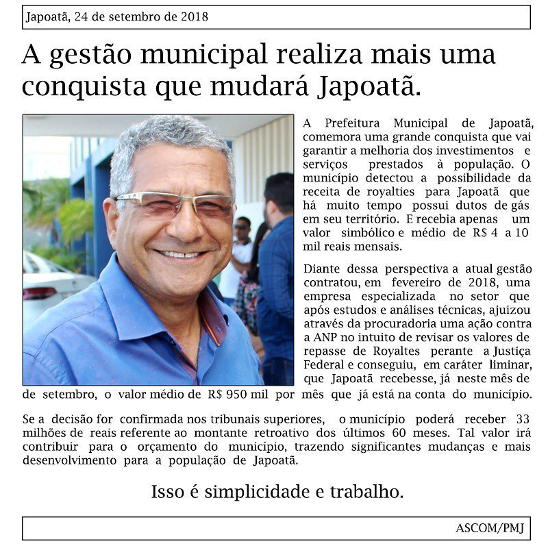 A gestão municipal realiza mais uma conquista que mudará Japoatã.