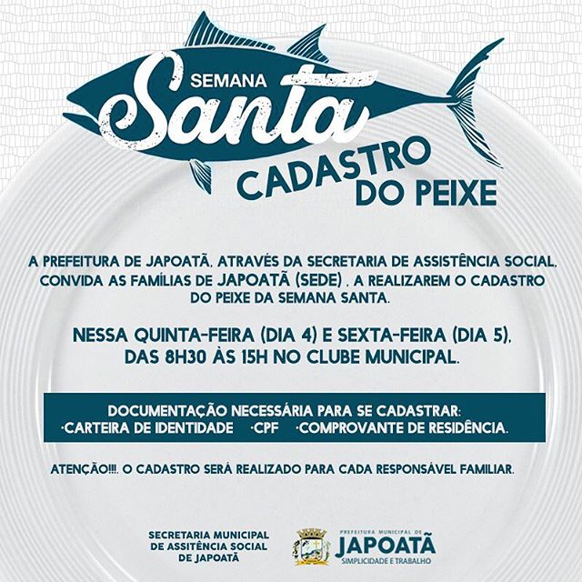 Cadastro do Peixe começa amanhã na sede. Fica ligado!