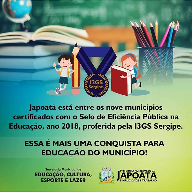 Japoatã conquista selo de Eficiência da Educação pela I3GS Sergipe