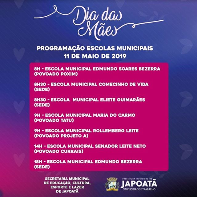 Programação dia das mães - Educação.