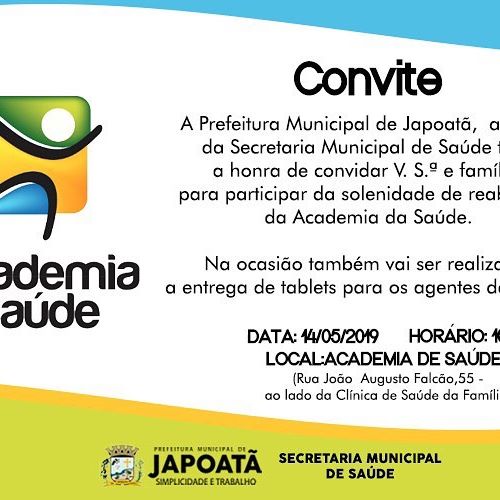 Nessa terça-feira, 14, não perca a solenidade de Reabertura da Academia da Saúde. ?